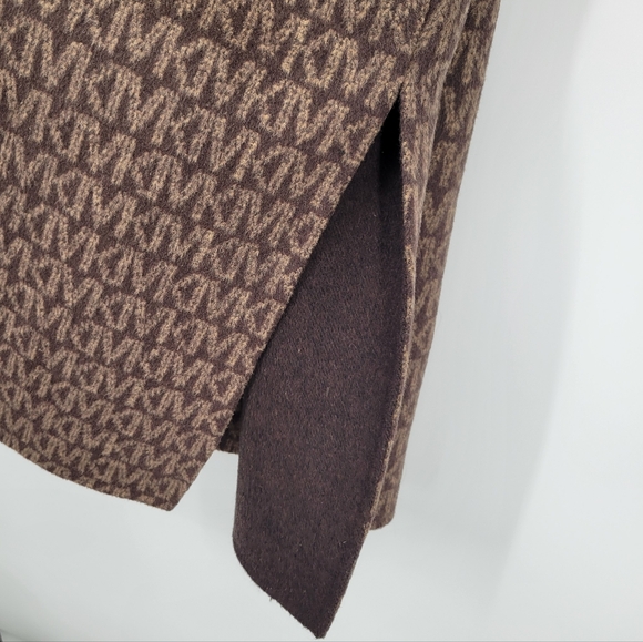 Michael Kors Wool Blend Logo Jacquard Wrap Belted Coat Chocolate Brown Size XS - Picture 8 of 12